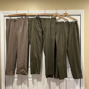 5 Pair Mens Khaki Dress Pants 36 x 32 Haggar Flat Front No Iron (4) + 1 Savane
